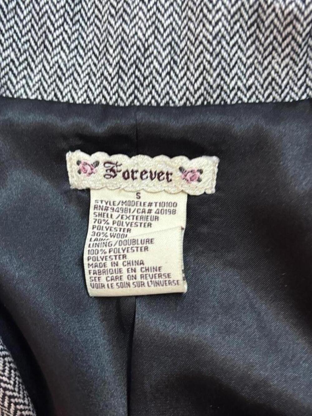 vintage forever 21 wool belted blazer 2000s y2k collegiate grey sz small office - Picture 8 of 8